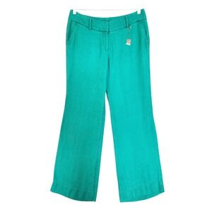 Ann Taylor LOFT Womens Linen Marisa Trouser Pants Size 10 Teal Green Wide Leg